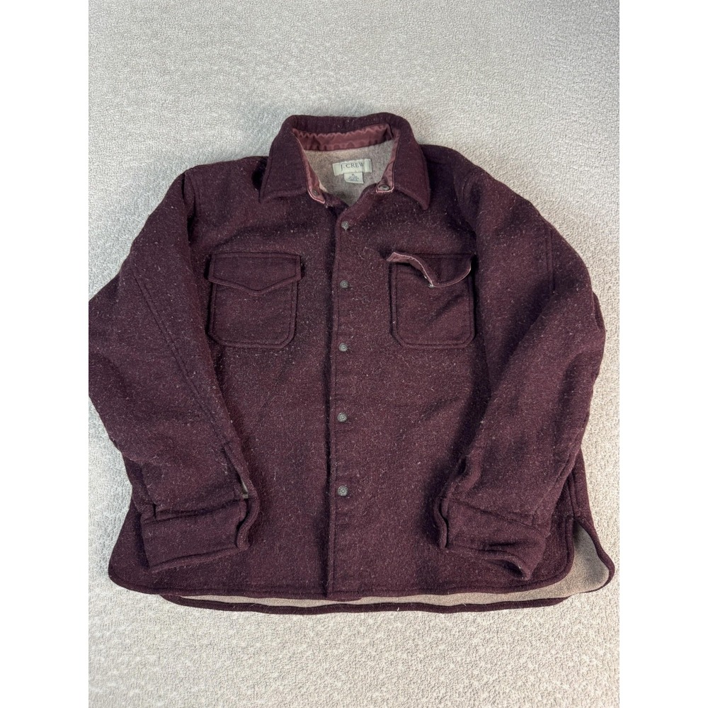 J.Crew Jacket Women Maroon XL Tweed Shirt Shacket Snap Front Pockets Lined